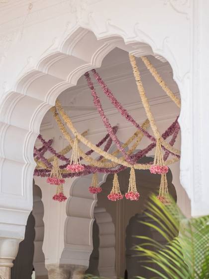 Floral detail and Gate / Entrance — wedding decor — Alila + Samode Jaipur
